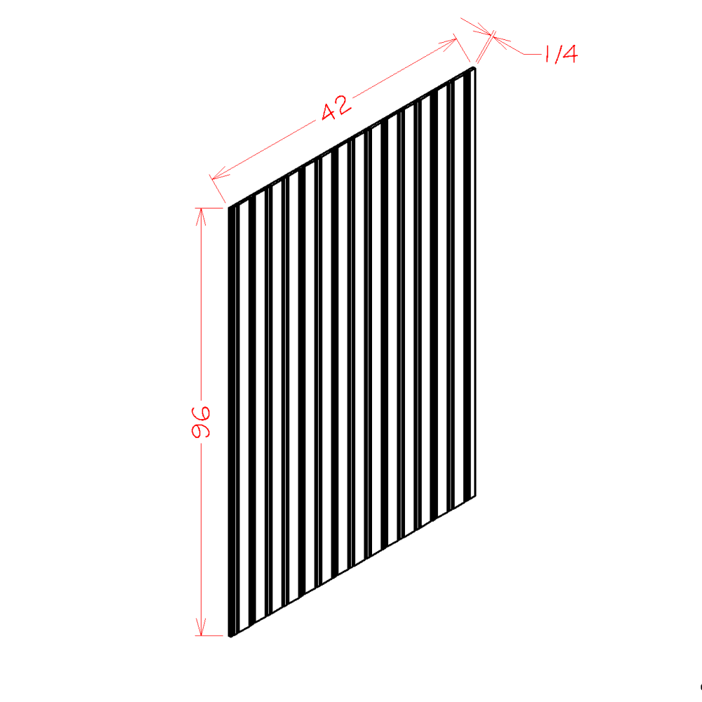 Shaker Black Finished Beadboard Veneer Panel - 42"W x 96"H x 1/4"D