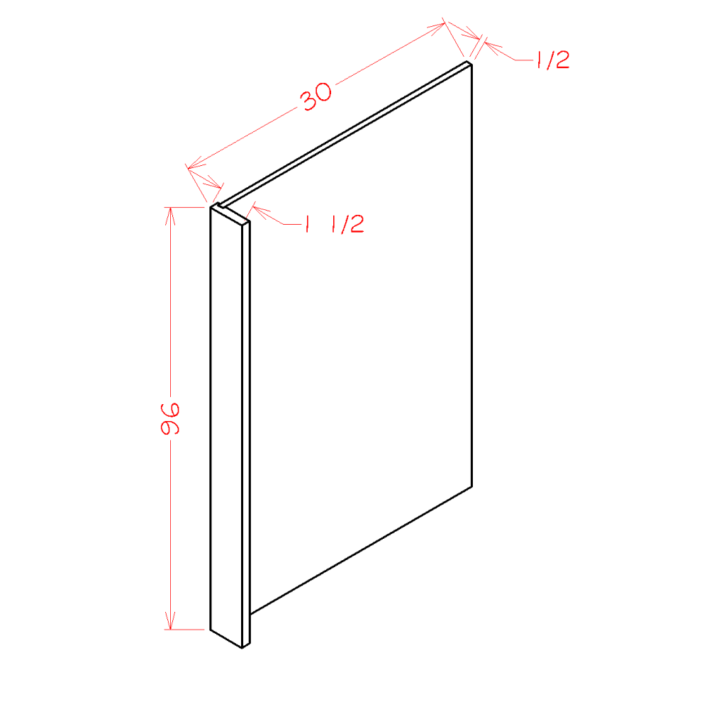 Shaker Antique White Refrigerator End Panel - 1-1/2""W x 96"H x 30"D (Panel Width 1/2")