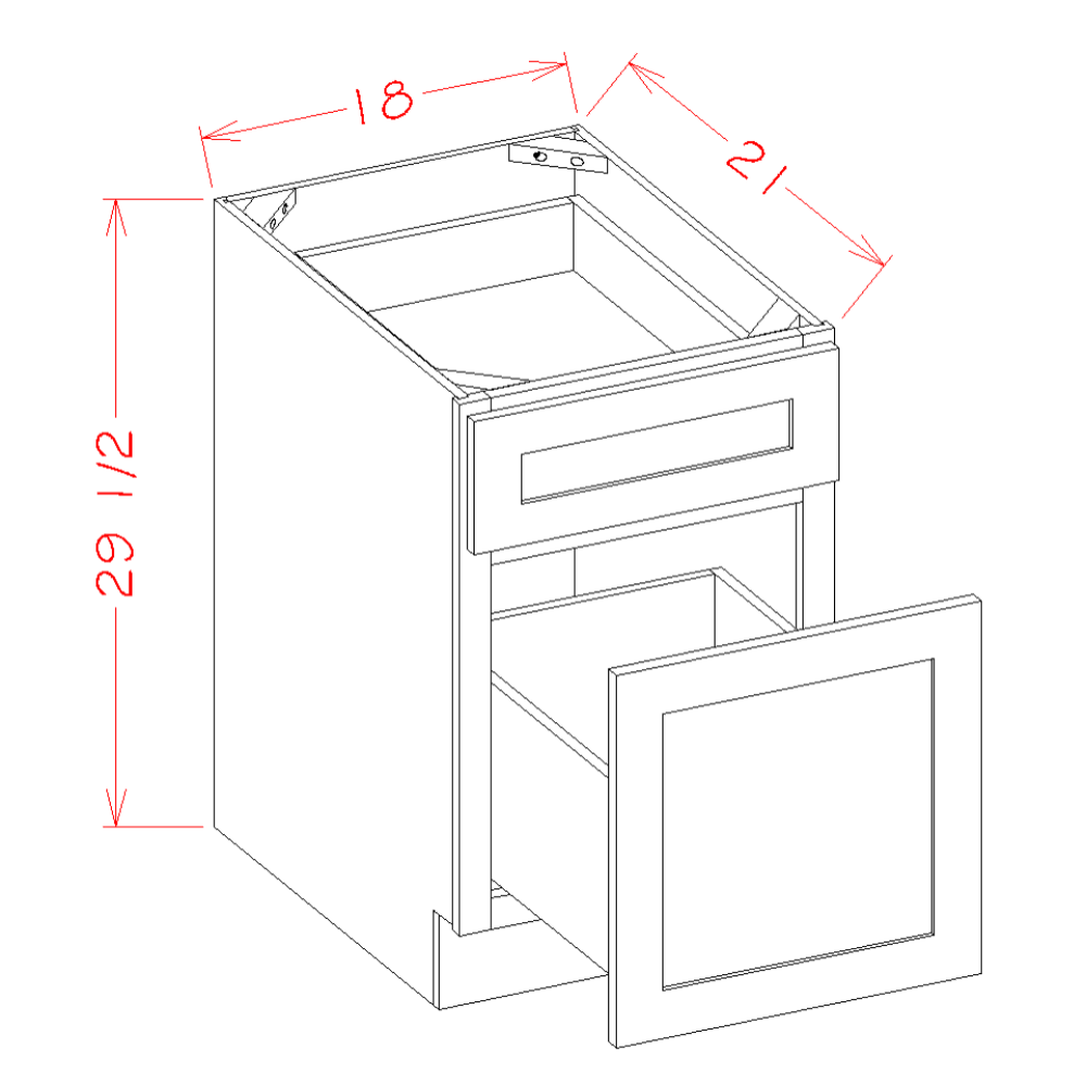 Shaker Black Two Drawer File Base Cabinet - 18"W x 29-1/2"H x 21"D -2DR