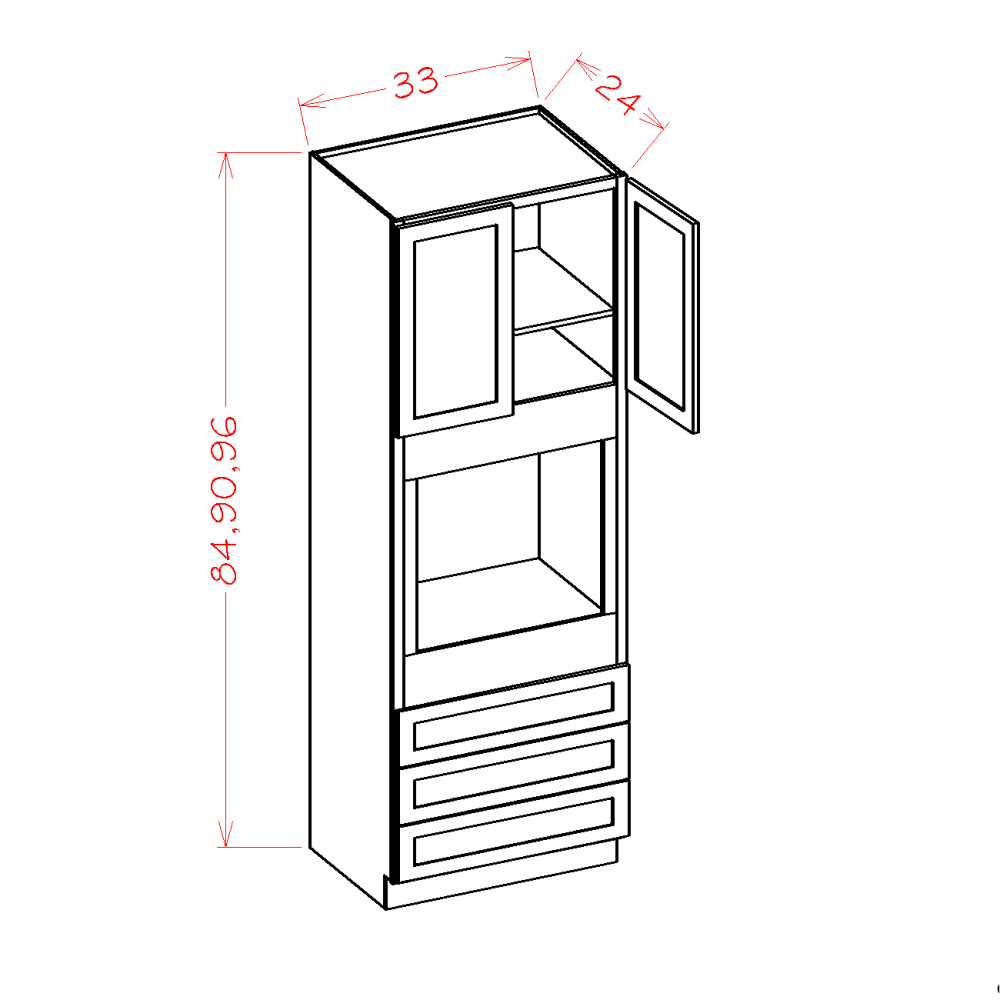 Shaker Grey Universal Oven Cabinet - 33"W x 84"H x 24"D -2D-3DR-1S (Oven Opening: 26-1/2"W x 24-3/8"H x 22-3/4"D)