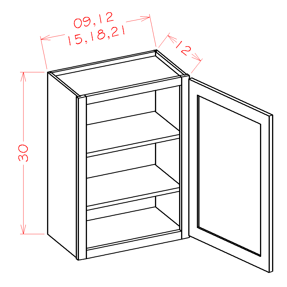 Oxford Mist Wall Cabinet - 15"W x 30"H x 12"D -1D-2S
