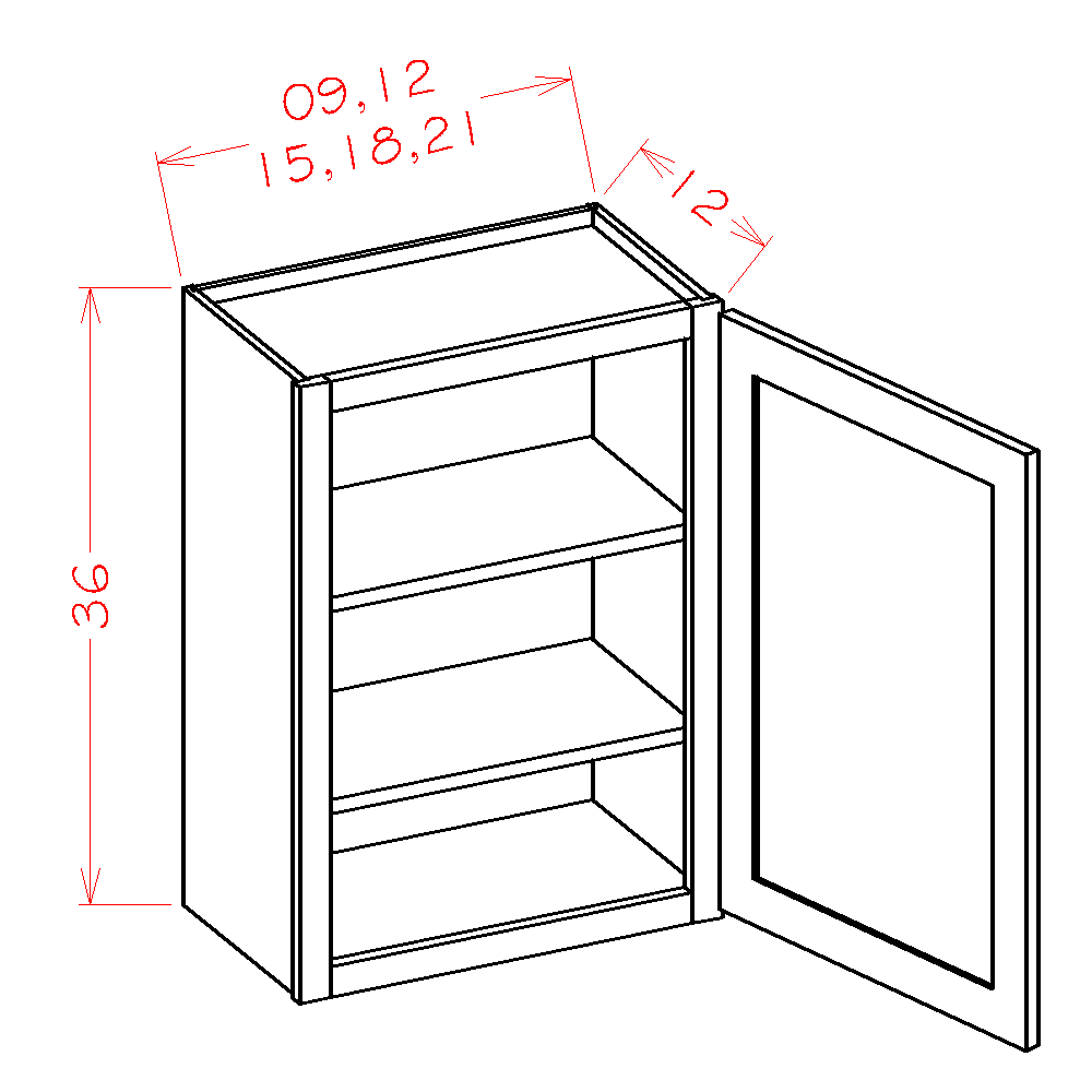 Shaker Grey Wall Cabinet - 12"W x 36"H x 12"D -1D-2S