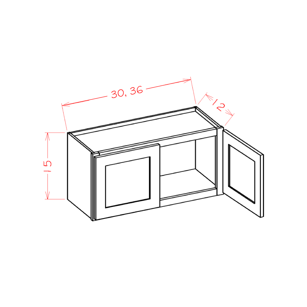 Shaker Cinder Bridge Cabinet - 36"W x 15"H x 12"D -2D