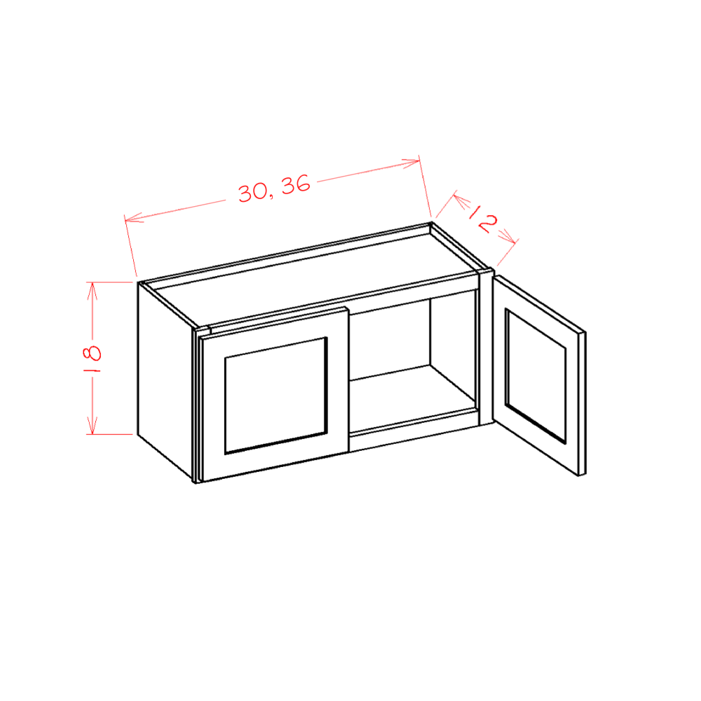 Shaker Cinder Bridge Cabinet - 36"W x 18"H x 12"D -2D