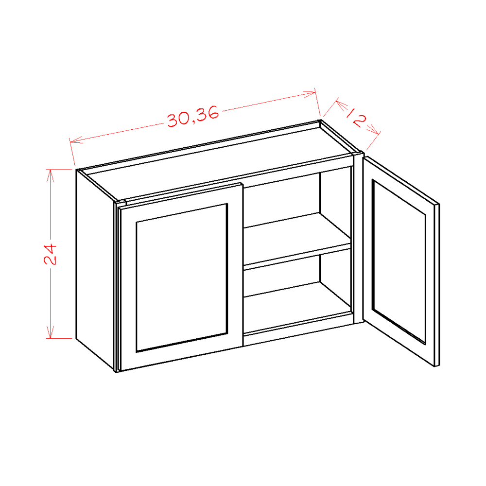 Shaker Black Bridge Cabinet - 36"W x 24"H x 12"D -2D-1S