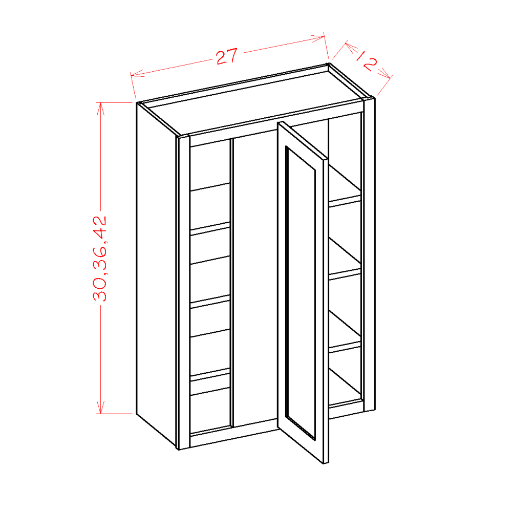 Oxford Toffee Wall Blind Corner Cabinet - 27"W x 30"H x 12"D -1D-2S