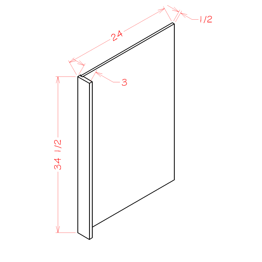 Shaker White Dishwasher Return Panel - 3"W x 34-1/2"H x 24"D (Panel Width 1/2")
