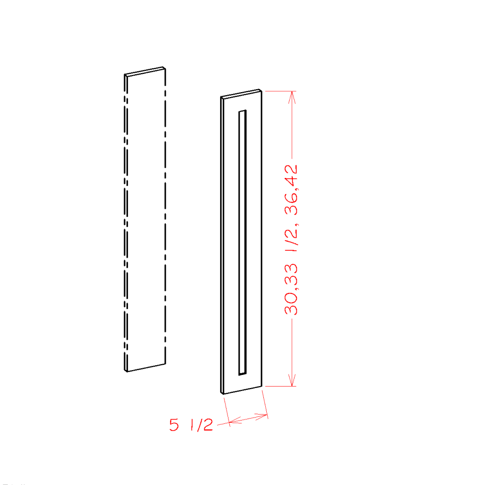 Shaker White Filler Overlay - 5-1/2"W x 29"H x 3/4"D