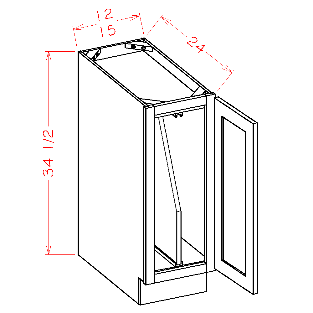 Shaker White Full Height Door Tray Divider Base Cabinet Kit - 12"W x 34-1/2"H x 24"D -1D-1TD