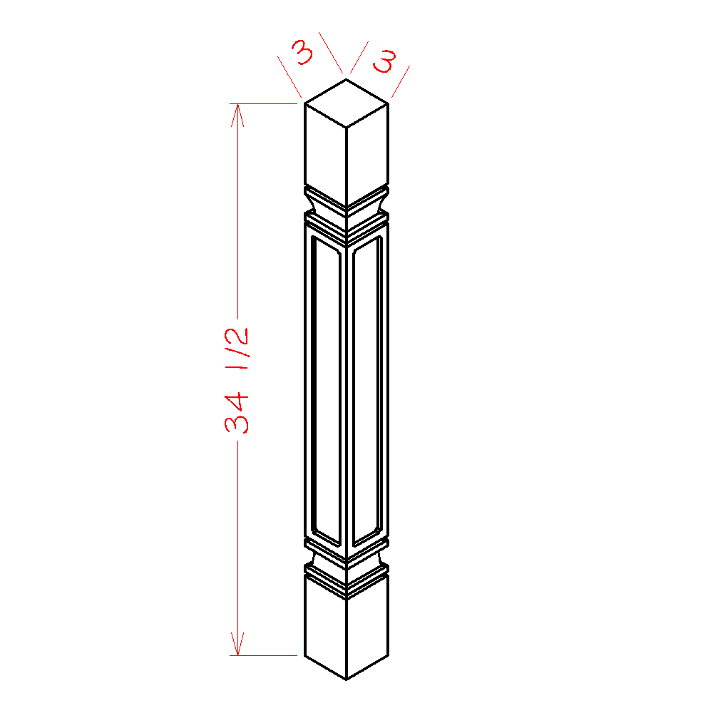 Shaker Cinder Square Decorative Leg - 3"W x 34-1/2"H x 3"D