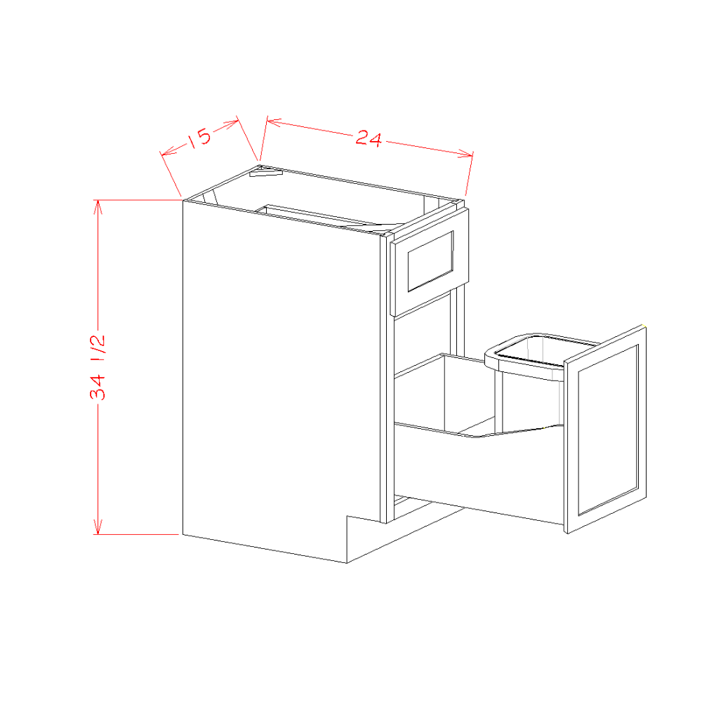 Shaker Grey Base with Single Trashcan Pullout - 15"W x 34-1/2"H x 24"D -1D-1DR-1TC