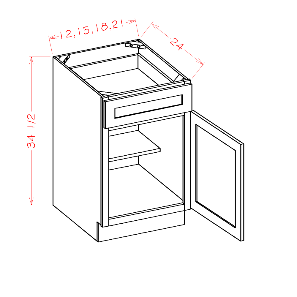 Shaker Black Base Cabinet - 21"W x 34-1/2"H x 24"D -1D-1DR-1S