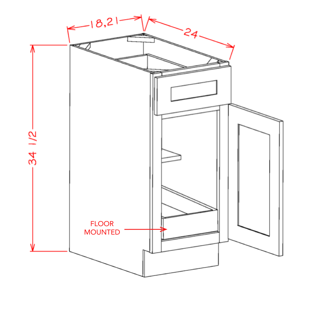 Oxford Toffee One Rollout Shelf Base Cabinet Kit - 21"W x 34-1/2"H x 24"D -1D-1DR-1RSA