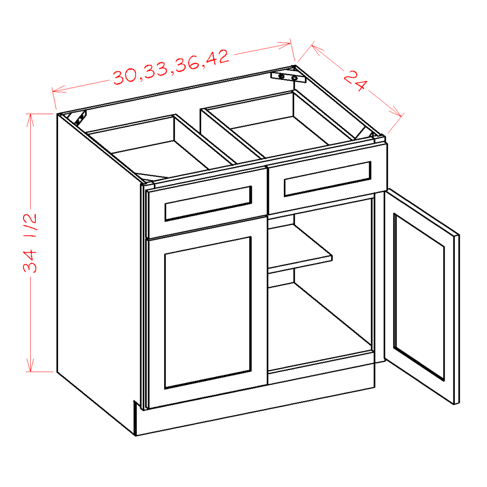 Shaker Black Base Cabinet - 33"W x 34-1/2"H x 24"D -2D-2DR-1S