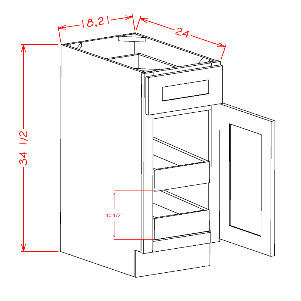 Shaker Cinder Two Rollout Shelf Base Cabinet Kit - 18"W x 34-1/2"H x 24"D -1D-1DR-2RSA