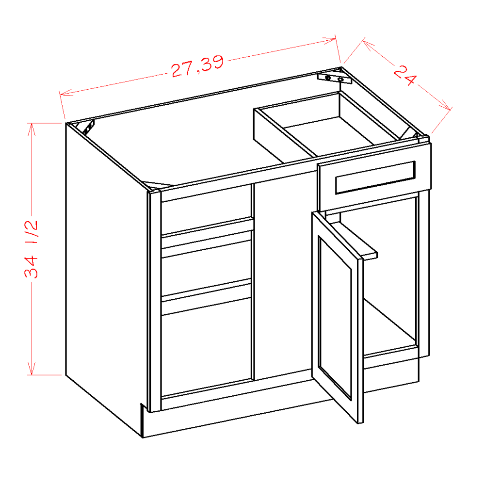 Shaker Black Blind Base Corner Cabinet - 39"W x 34-1/2"H x 24"D -1D-1DR-1S