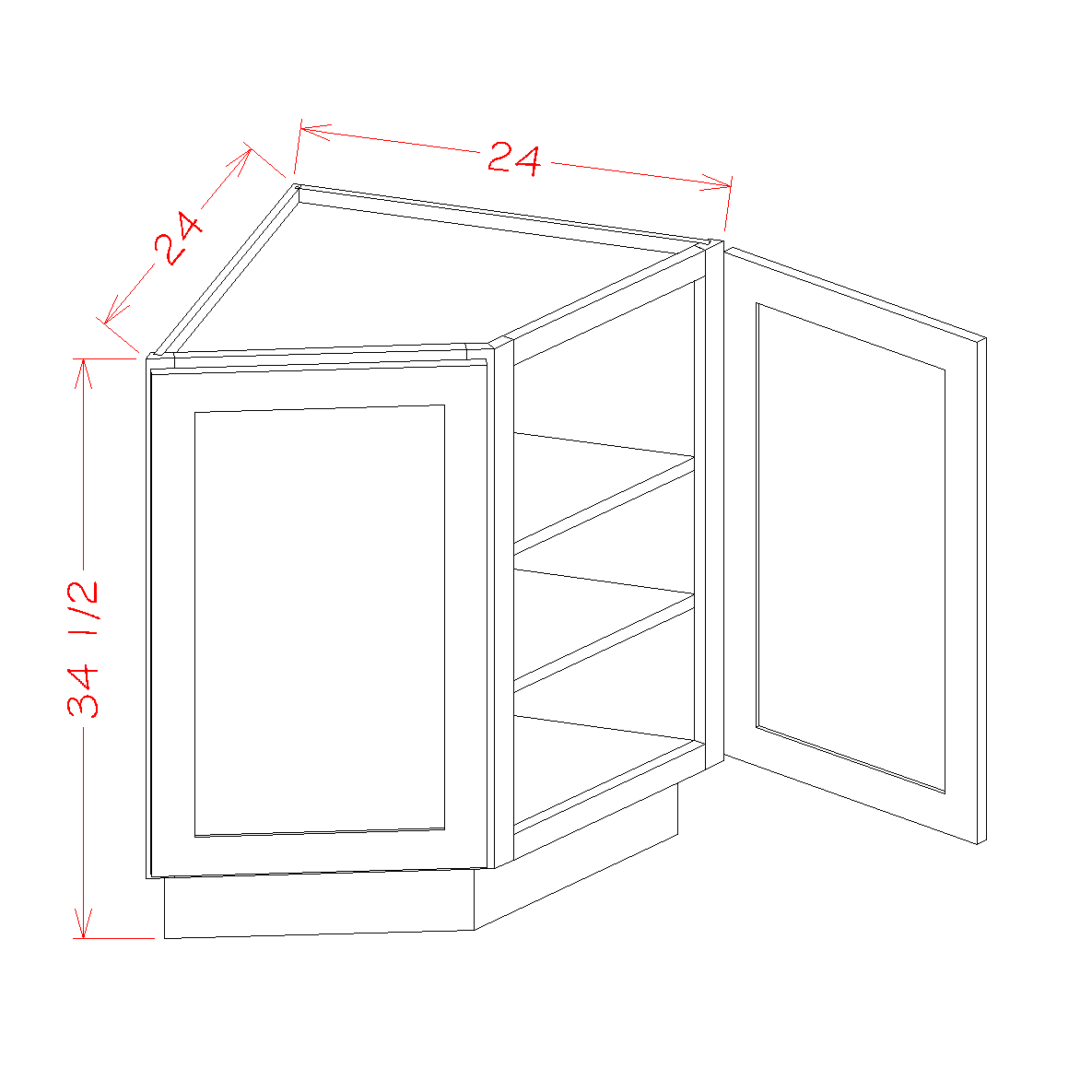 Shaker Black Angle Base Cabinet - 24"W x 34-1/2"H x 24"D -2D-2S