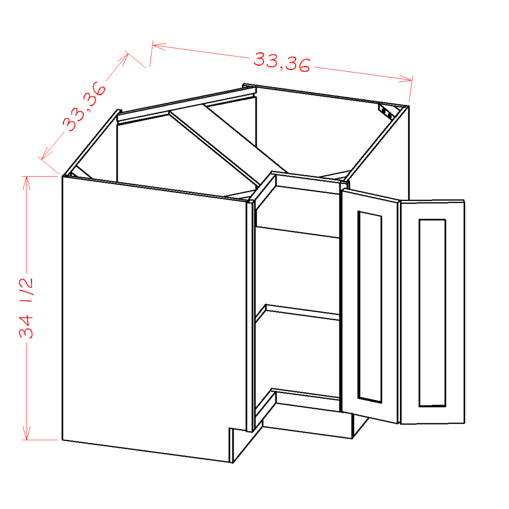 Shaker Grey Base Easy Reach Cabinet - 33''W x 34-1/2''H x 24''D -1D-1S