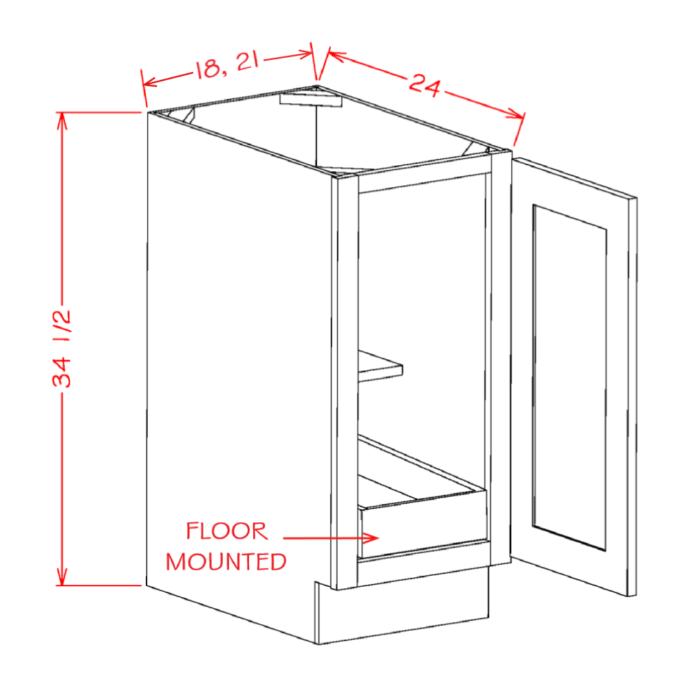 Torrance White Full Height Door One Rollout Shelf Base Cabinet Kit - 21"W x 34-1/2"H x 24"D -1D-1RSA