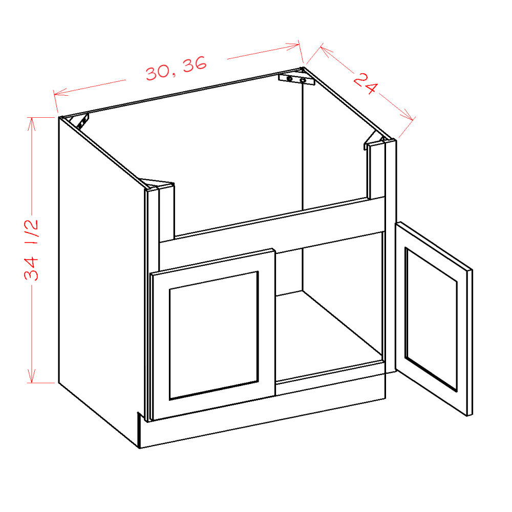 Shaker Black Farm Sink Base Cabinet - 36"W x 34-1/2"H x 24"D -2D