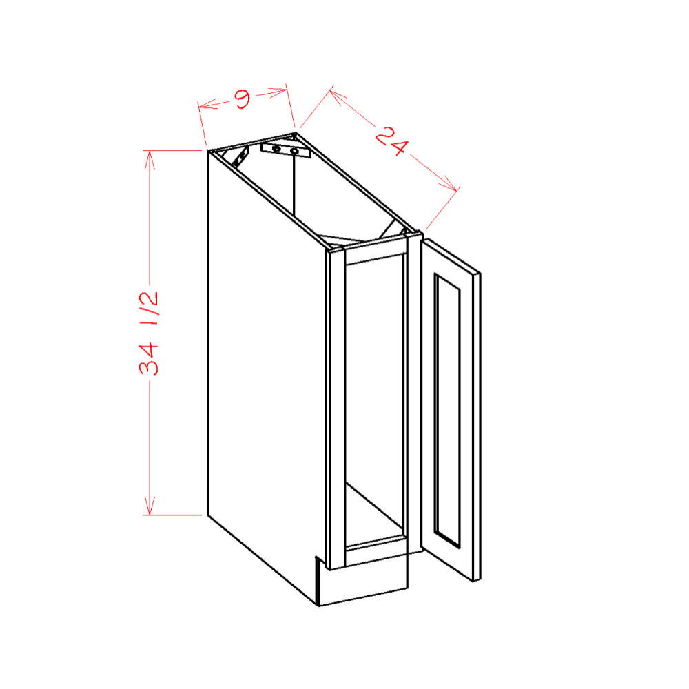 Shaker Cinder Tray Base Cabinet - 9"W x 34-1/2"H x 24"D -1D