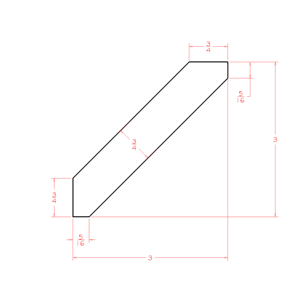 Casselberry Saddle Large Angle Crown Moulding - 96"W x 3"H x 3"D