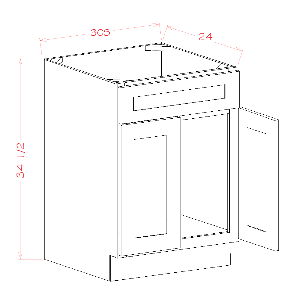 Shaker Black Sink Base Cabinet - 30"W x 34-1/2"H x 24"D -2D-1FDR