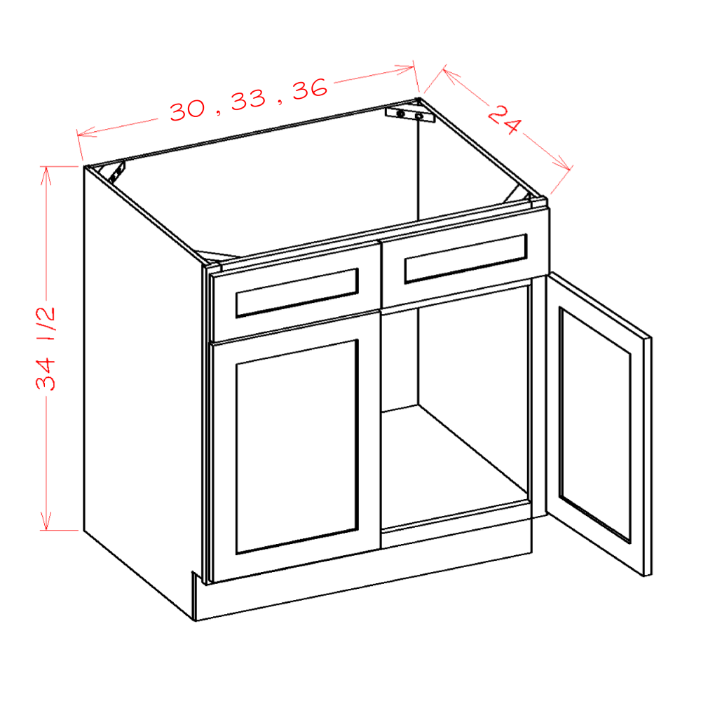 Shaker Black Sink Base Cabinet - 33"W x 34-1/2"H x 24"D -2D-2FDR