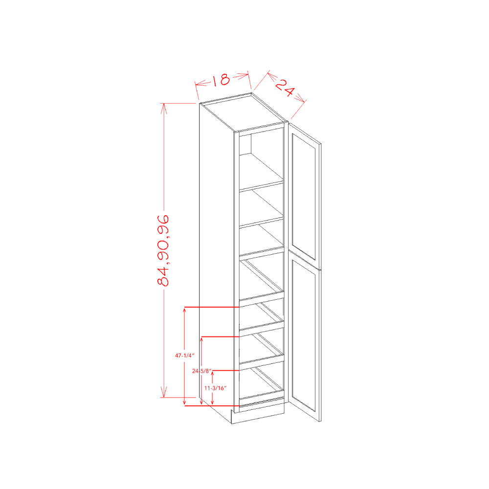 Shaker Grey Four Rollout Shelf Utility Cabinet Kit - 18"W x 96"H x 24"D -2D-3S-4RSA