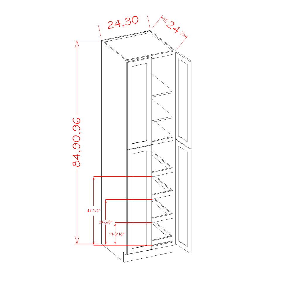 Casselberry Saddle Four Rollout Shelf Utility Cabinet Kit - 30"W x 96"H x 24"D -4D-3S-4RSA