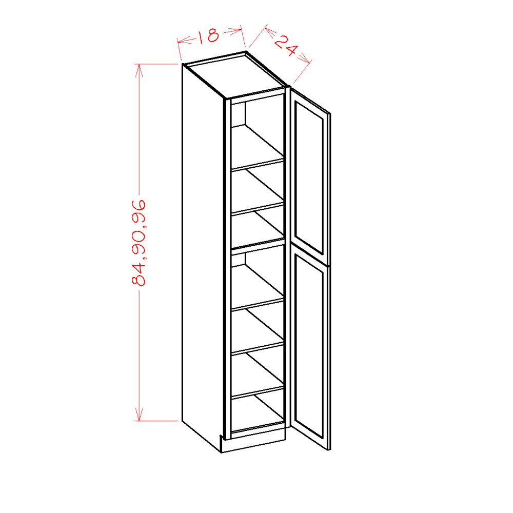 Shaker Cinder Utility Cabinet - 18"W x 90"H x 24"D -2D-5S