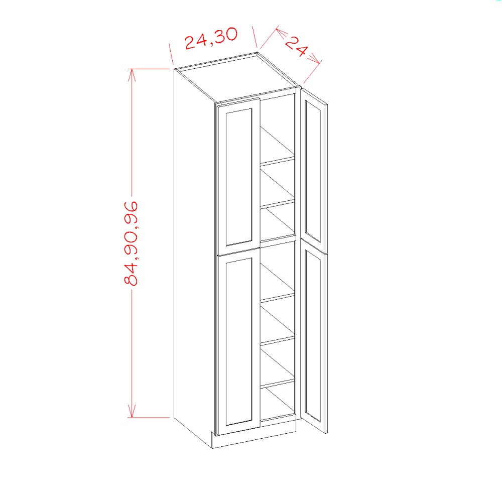 Shaker Antique White Utility Cabinet - 24"W x 84"H x 24"D -4D-5S