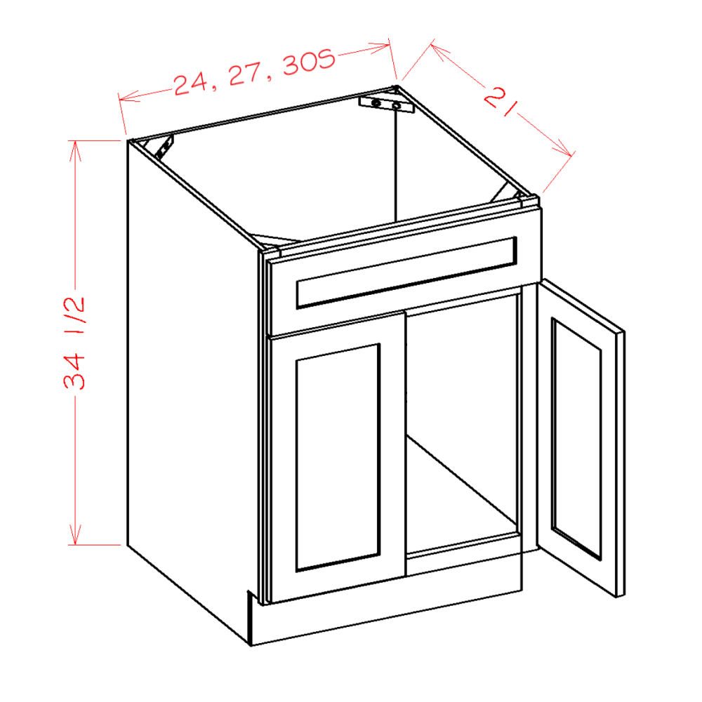 Shaker Dove Vanity Sink Base Cabinet - 27"W x 34-1/2"H x 21"D  -2D-1FDR