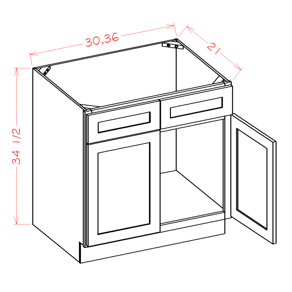 Shaker Dove Vanity Sink Base Cabinet - 36"W x 34-1/2"H x 21"D -2D-2FDR