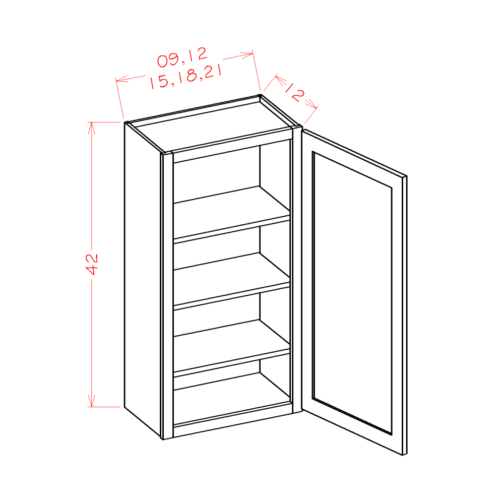 Shaker Grey Wall Cabinet - 21"W x 42"H x 12"D -1D-3S