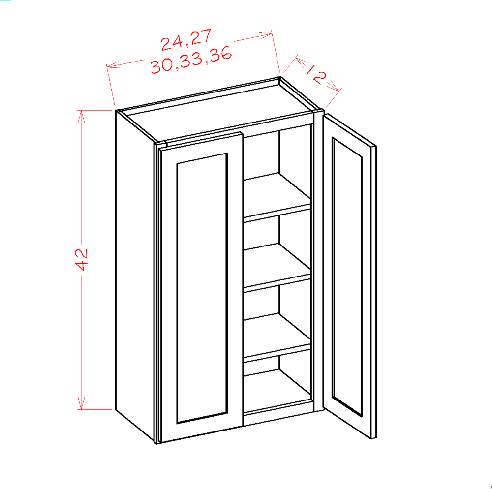 Oxford White Wall Cabinet - 27"W x 42"H x 12"D -2D-3S