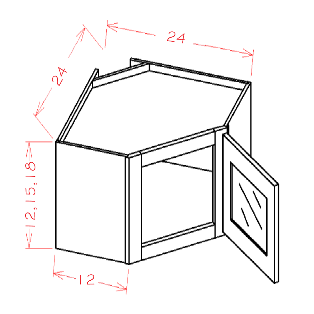 Shaker Cinder Stacker Wall Glass Door Cabinet with Finished Interior - 24"W x 15"H x 12"D -1D