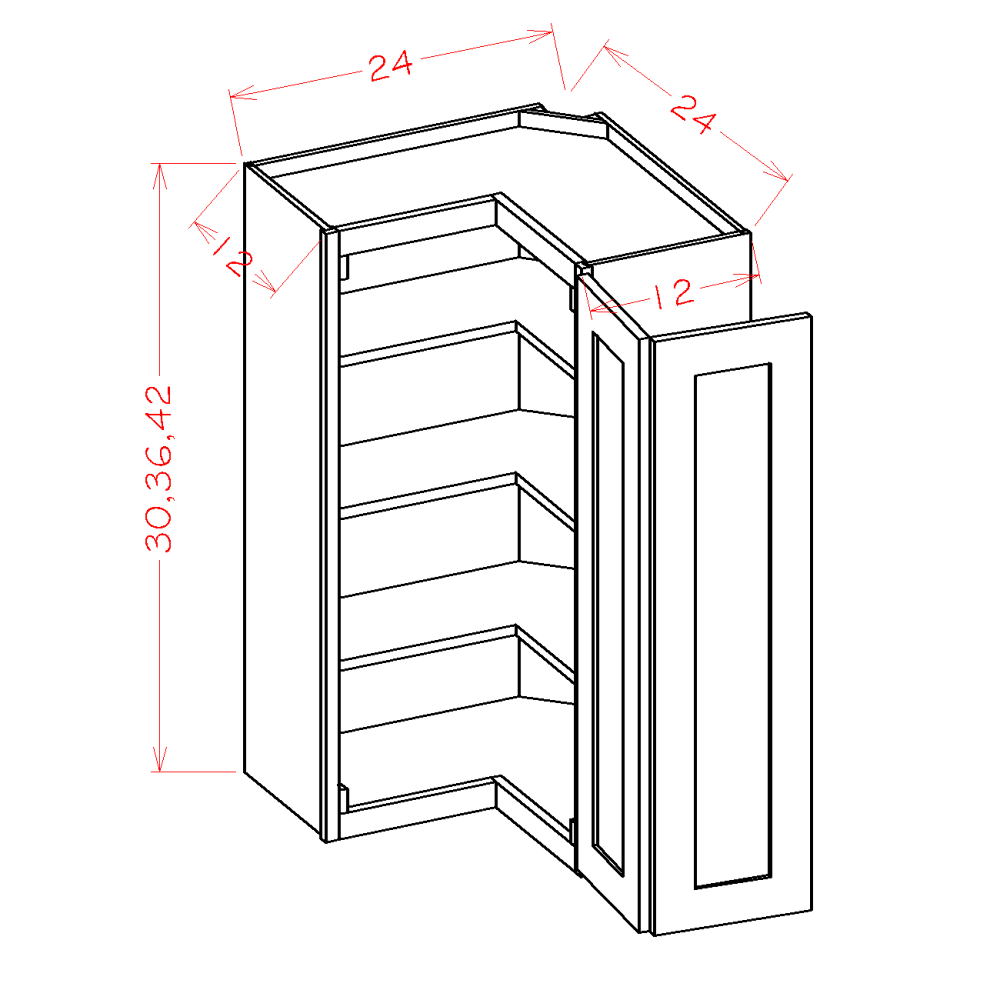 Shaker Black Wall Easy Reach Cabinet - 24"W x 36"H x 12"D -1D-2S