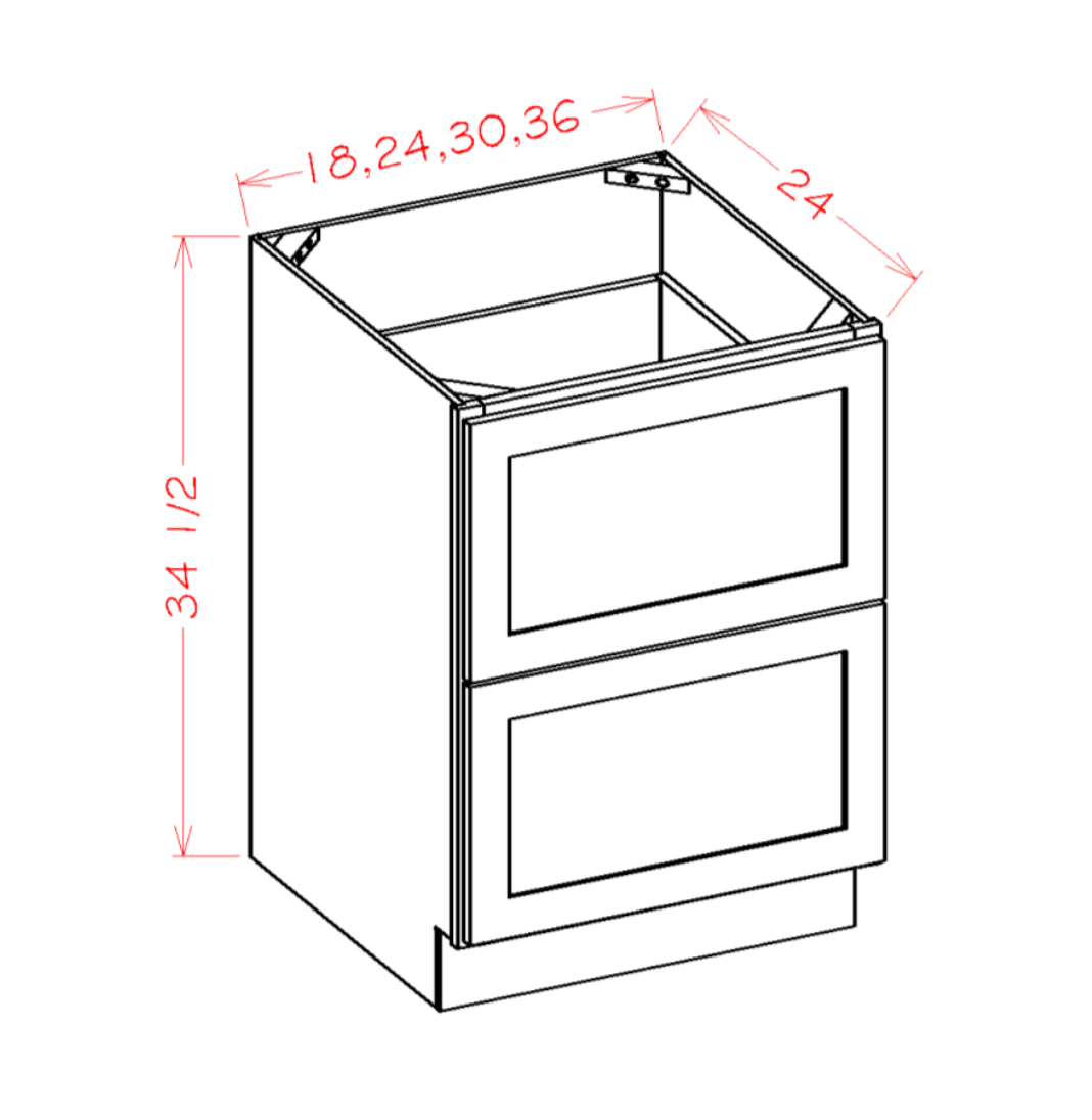 Shaker White Two Drawer Base Cabinet - 18"W x 34-1/2"H x 24"D-2DR